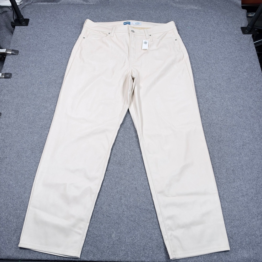 Old Navy Womens 16 High-Rise OG Loose Faux Leather Pants Off-White Cream 732569